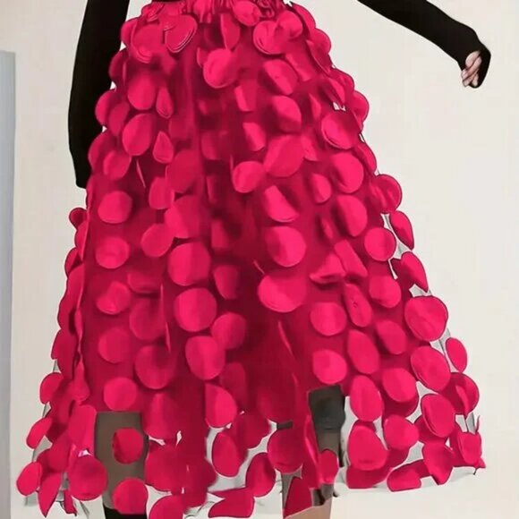 Polka Dot Applique High Waisted Midi Skirt - Picture 2 of 14